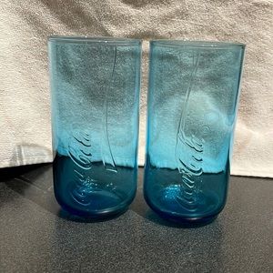 Pair of vintage Coca Cola cobalt blue drinking glasses